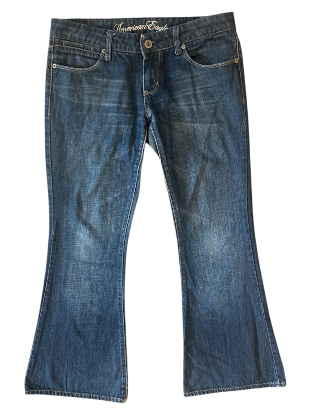 American Eagle Y2K Vintage Dark Medium Wash Ultra Low Rise Real Flare Jeans 6S